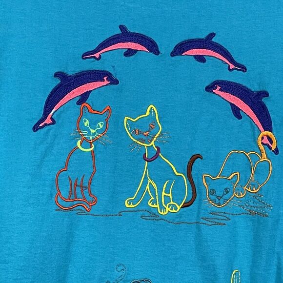 Fruit‎ of the Loom Tank Top Embroidered Women Size 4XL Art-to-Wear Blue Cotton - Picture 9 of 13